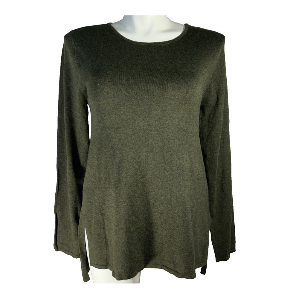 Chelsea Theodore Sweater XL Olive Green Pullover Stretch Long‎ Sl Hi Lo Tunic
